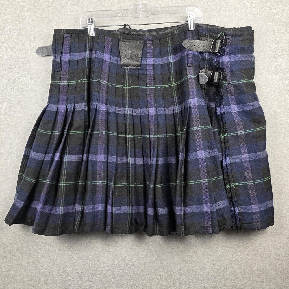 Chieftain Kilt Mens‎ 48 Black Purple Green Tartan Plaid Scottish Pleated